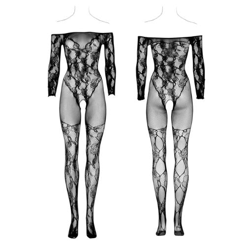 Le Désir Off-Shoulder Bodystocking w Long Sleeves Black from Nice 'n' Naughty