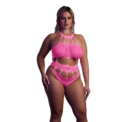 Ouch Body with Grecian Neckline - Plus Size - Neon Pink from Nice 'n' Naughty