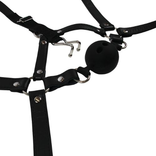 Ouch! Head Harness with Breathable Ball Gag and Nose Hooks - Black from Nice 'n' Naughty