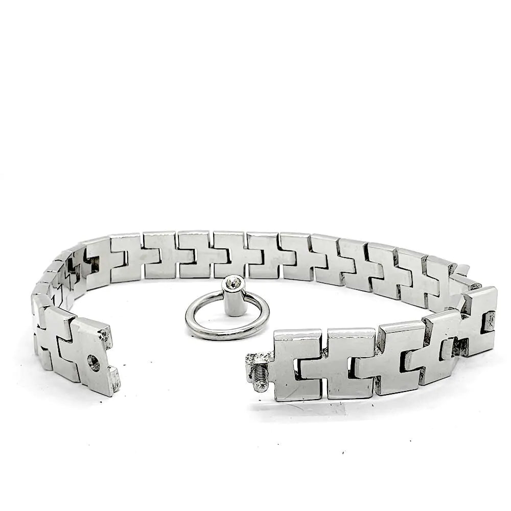 Black Label Stainless Steel Watch Band Collar With Gem Lock